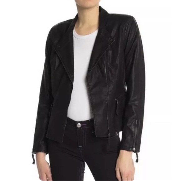 Black NYC Vegan Moto Leather Jacket Full Zip Black Medium - Picture 1 of 14